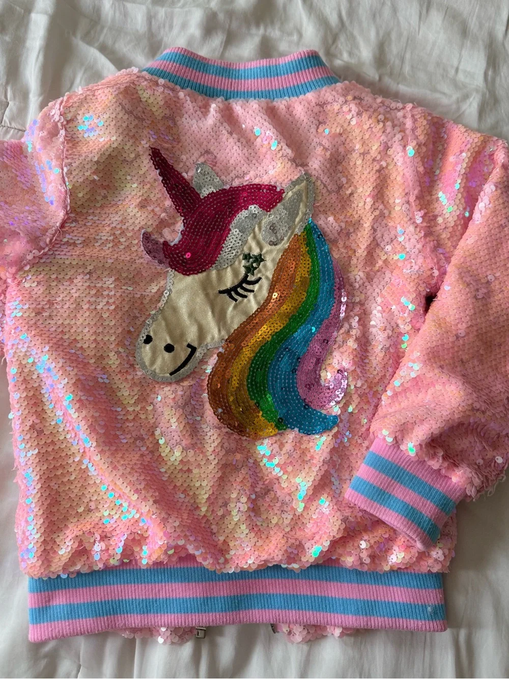 Lola & Boys Pink Sequin Unicorn Bomber Jacket
